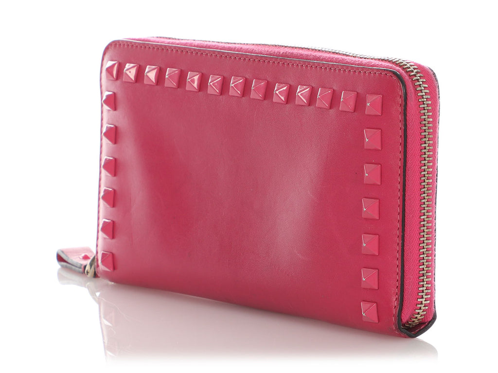 Valentino Pink Rockstud Zip-Around Wallet