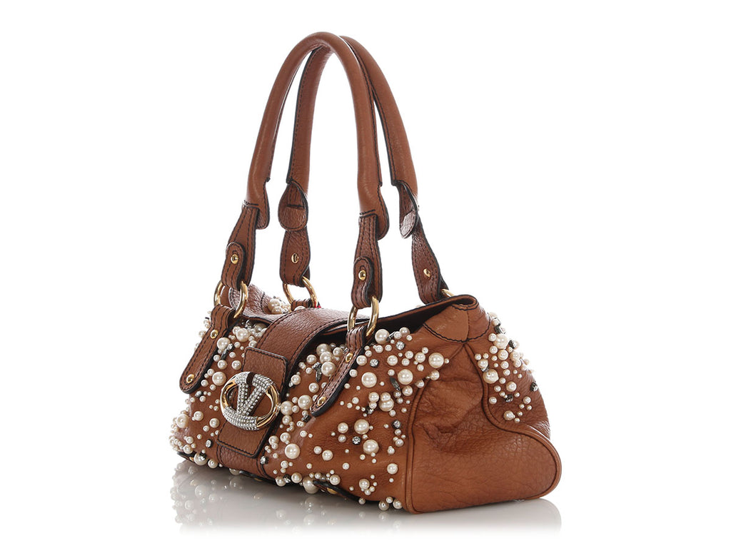Valentino Brown Pearl Shoulder Bag
