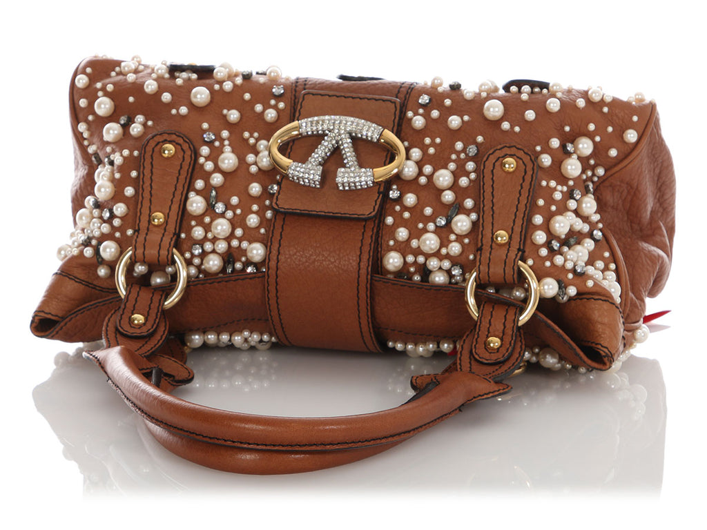 Valentino Brown Pearl Shoulder Bag