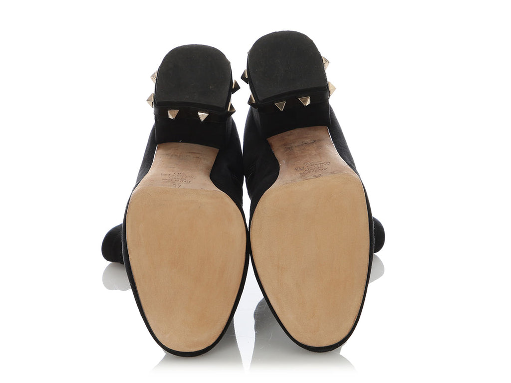 Valentino Black Suede Rockstud Ankle Boots