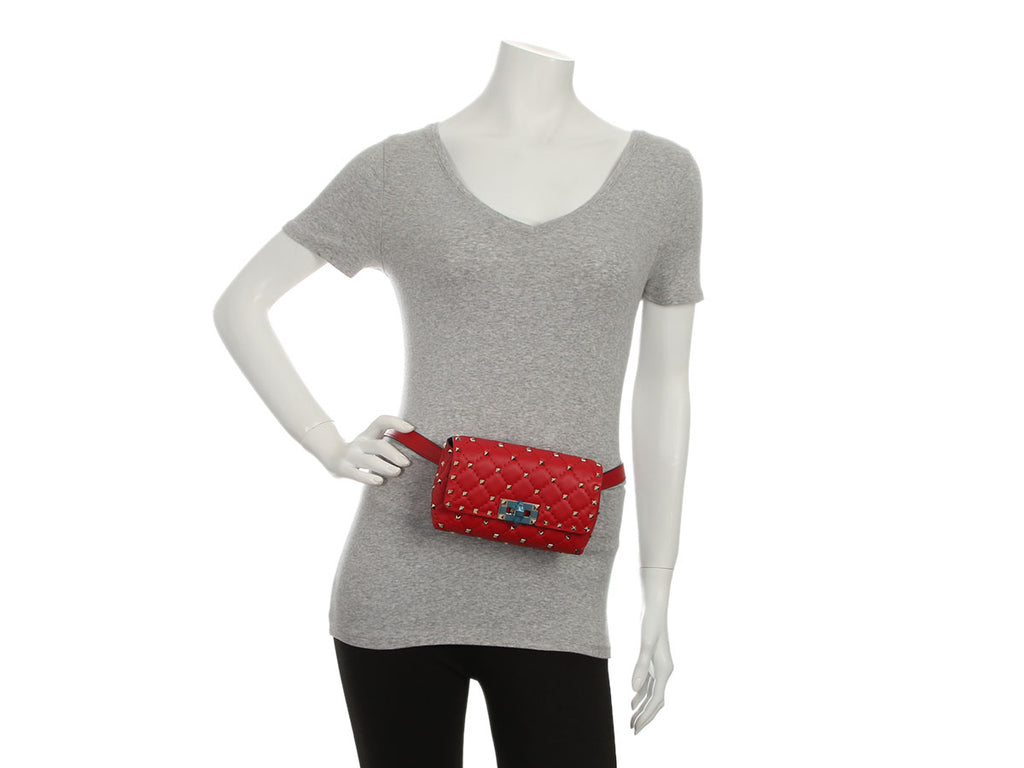 Valentino Red Quilted Rockstud Belt Bag