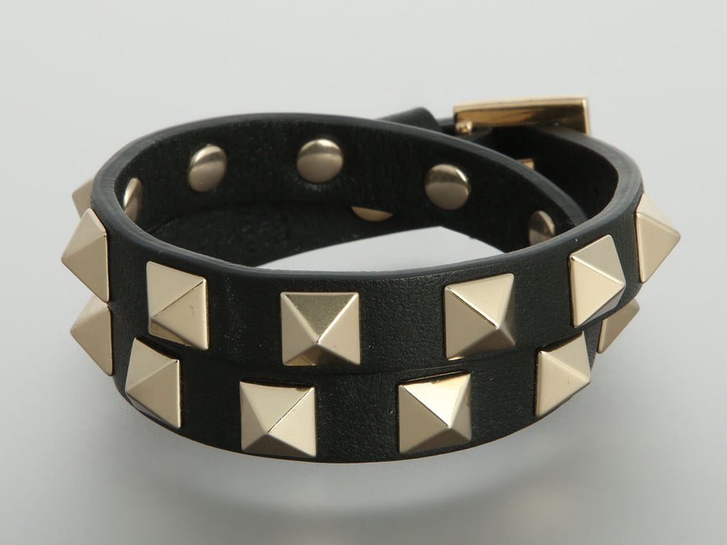 Valentino Double Black Rock Stud Wrap Bracelet