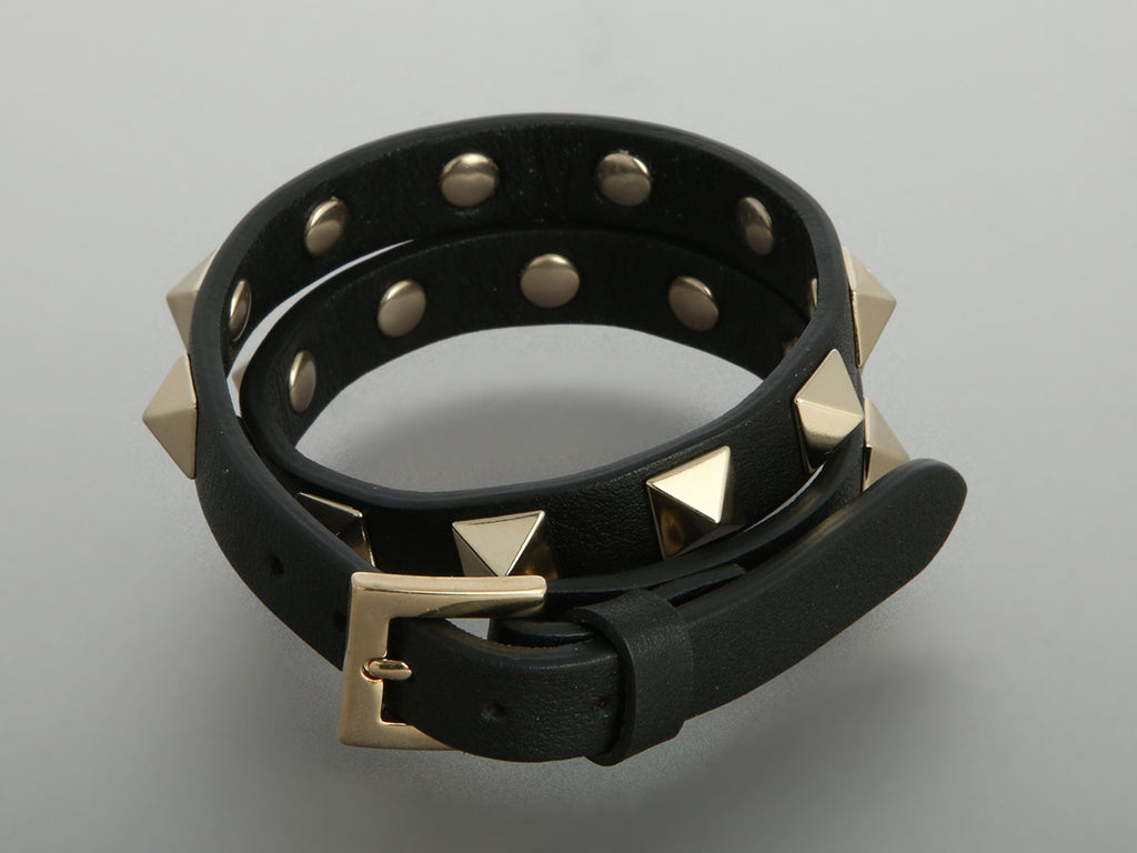 Valentino Double Black Rock Stud Wrap Bracelet