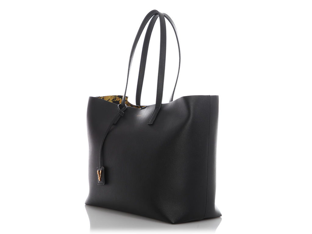 Versace Black Leather Virtus Tote