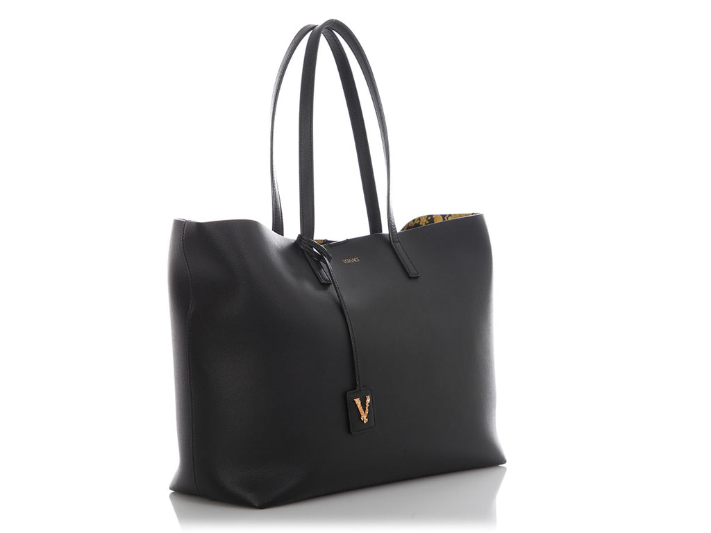 Versace Black Leather Virtus Tote