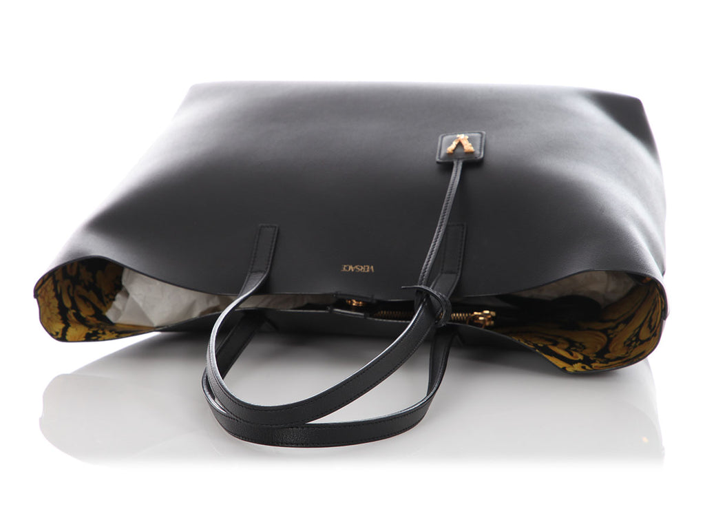 Versace Black Leather Virtus Tote