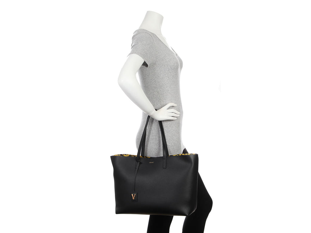Versace Black Leather Virtus Tote