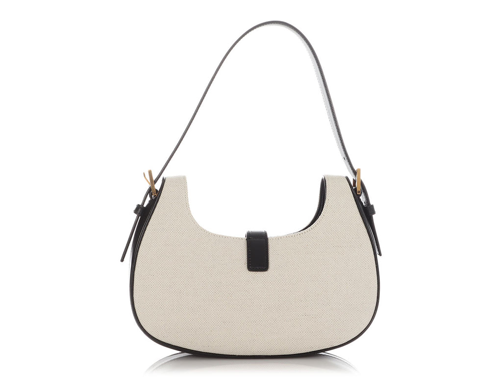 Saint Laurent White Linen and Black Calf Le Fermoir Shoulder Bag