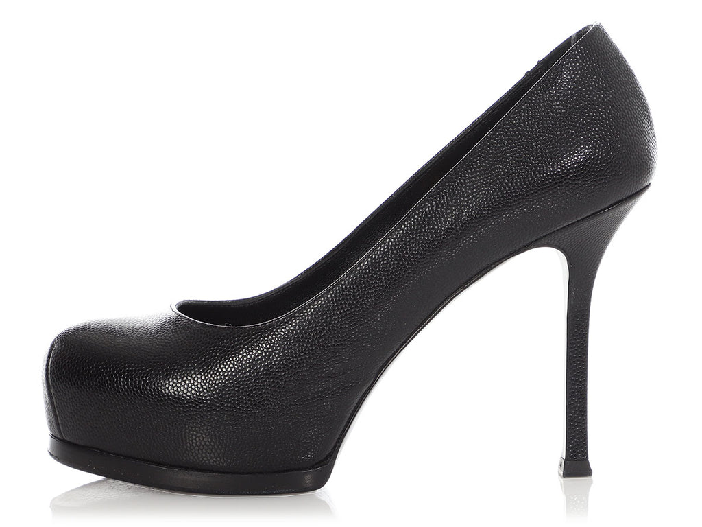 YSL Black Grained Leather Tribtoo Pumps