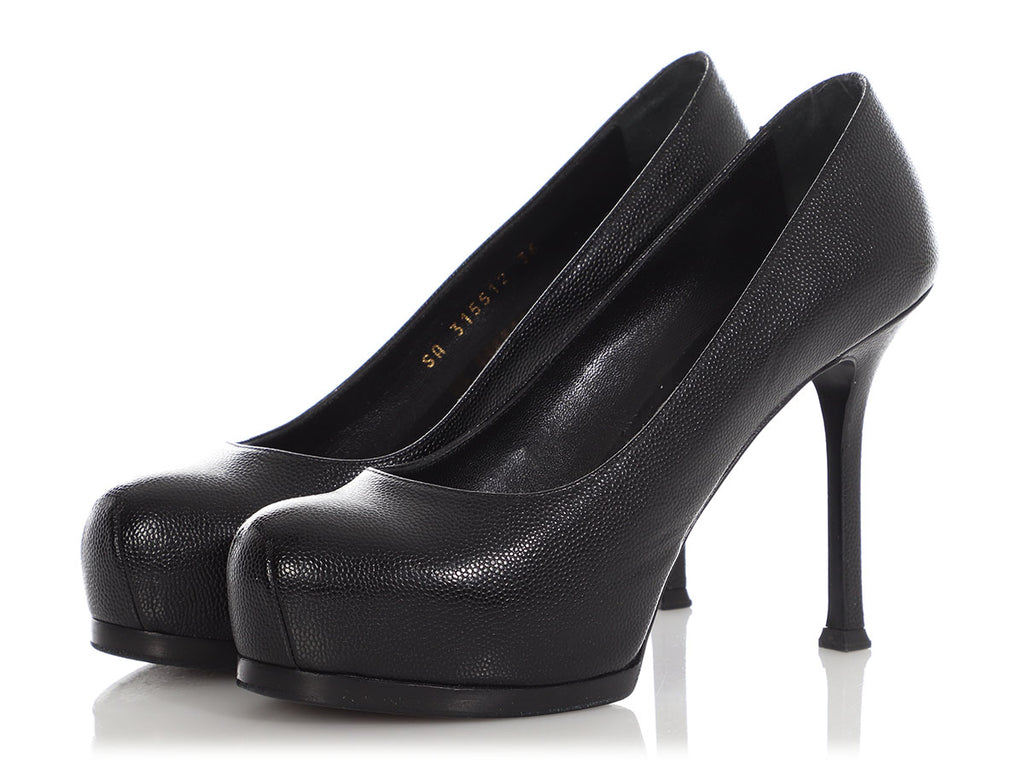 YSL Black Grained Leather Tribtoo Pumps