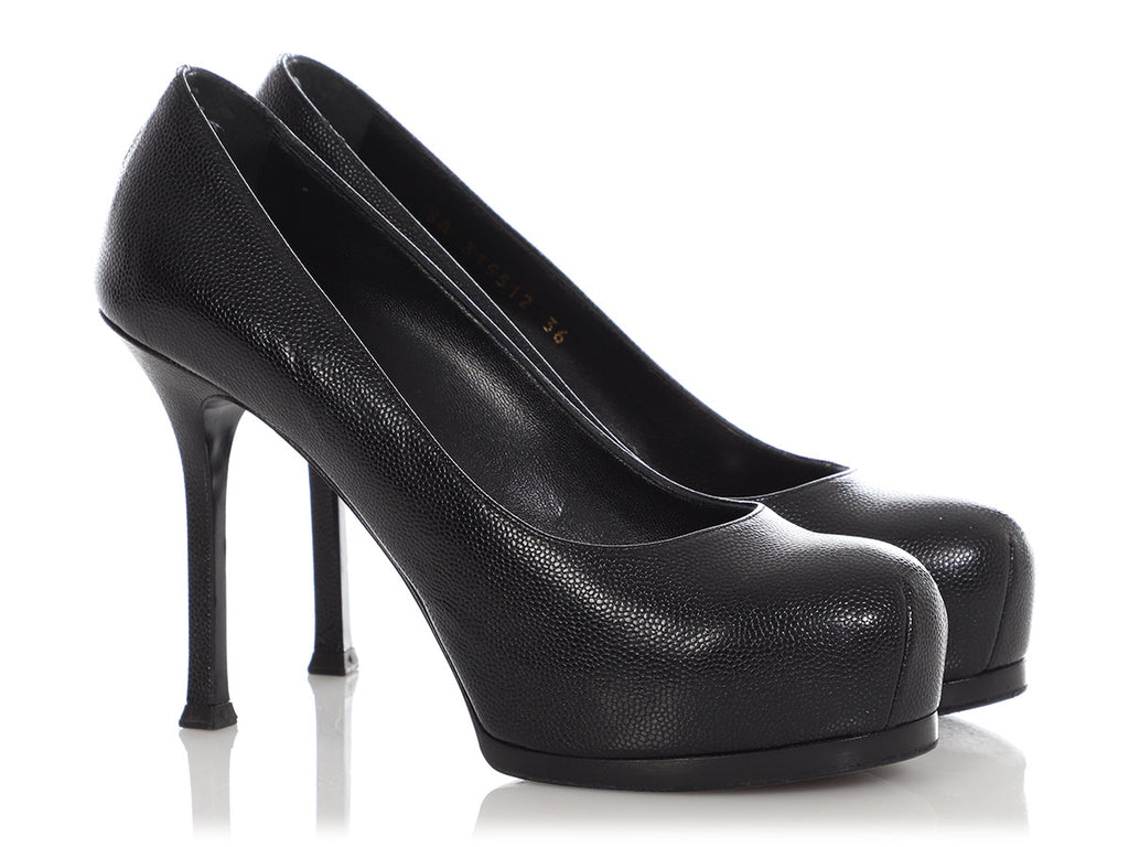 YSL Black Grained Leather Tribtoo Pumps