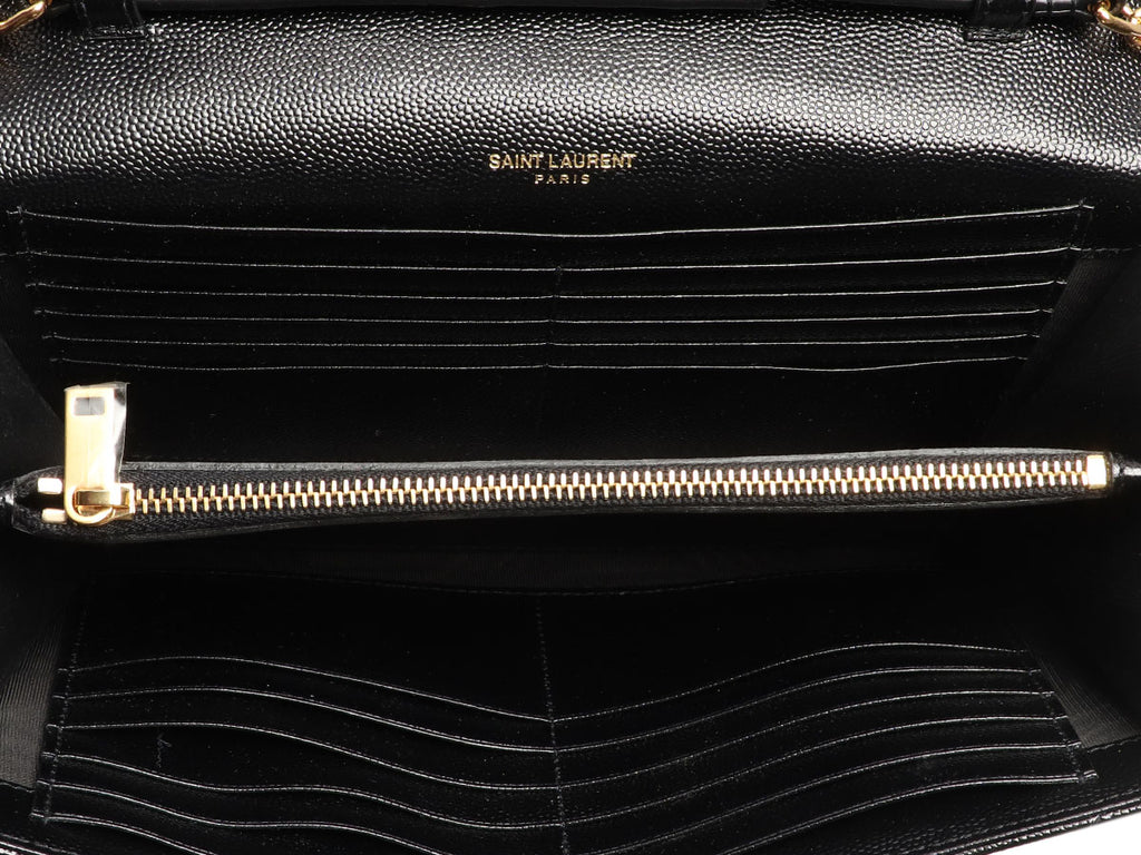 Saint Laurent Black Grain de Poudre Envelope Wallet On Chain