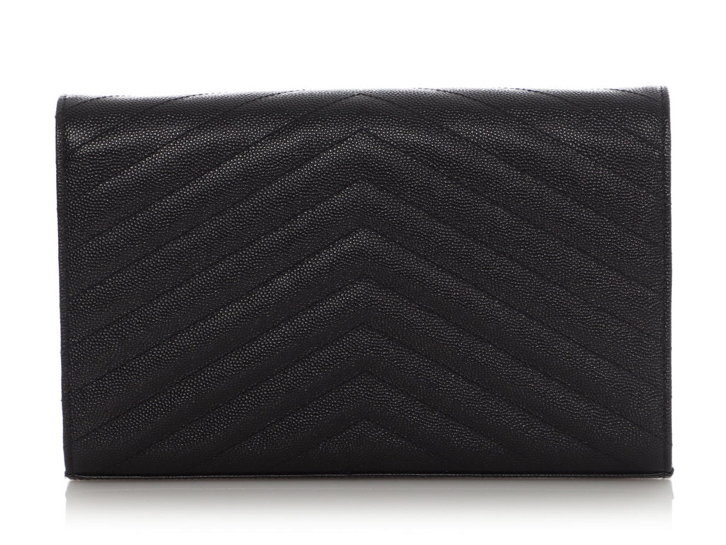 Saint Laurent Black Grain de Poudre Envelope Wallet On Chain