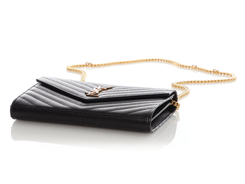 Saint Laurent Black Grain de Poudre Envelope Wallet On Chain