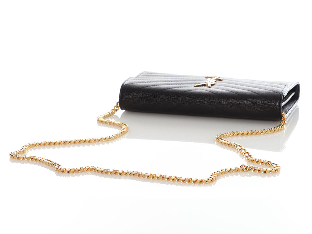 Saint Laurent Black Grain de Poudre Envelope Wallet On Chain