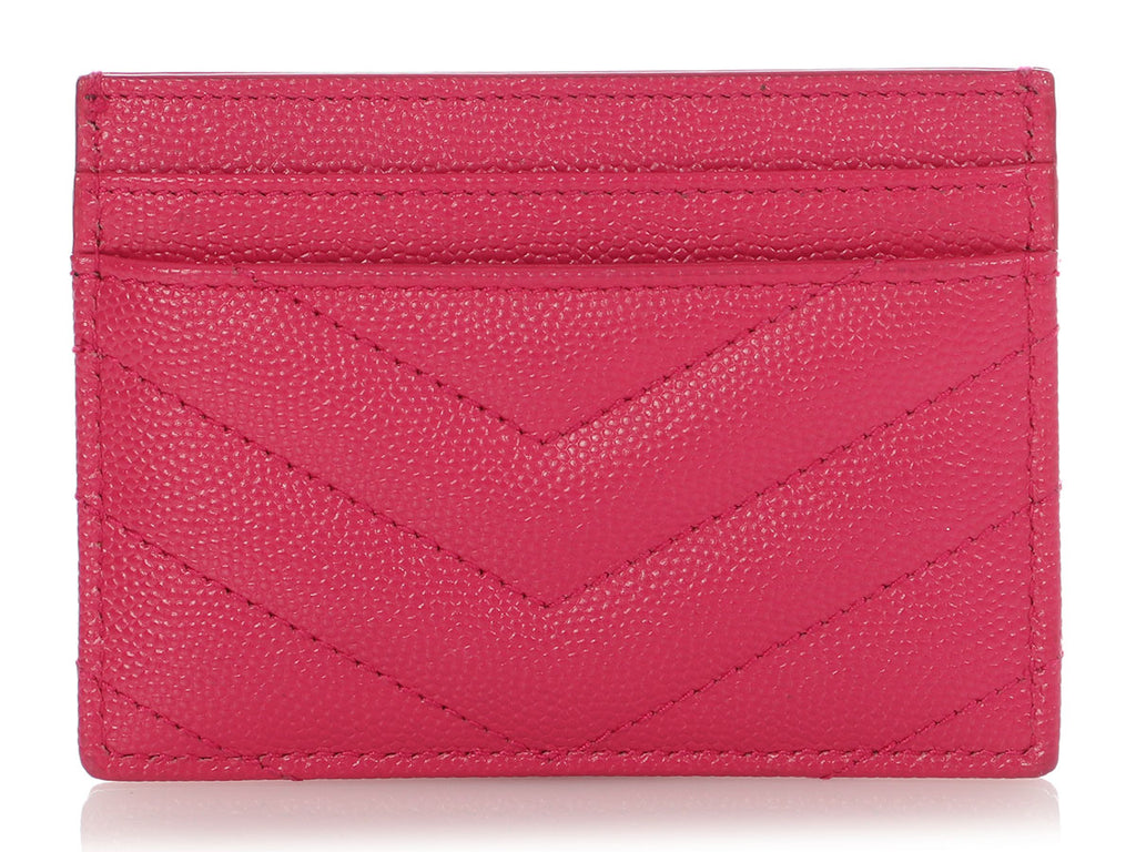 Saint Laurent Pink Grain de Poudre Cassandre Matelassé Card Holder