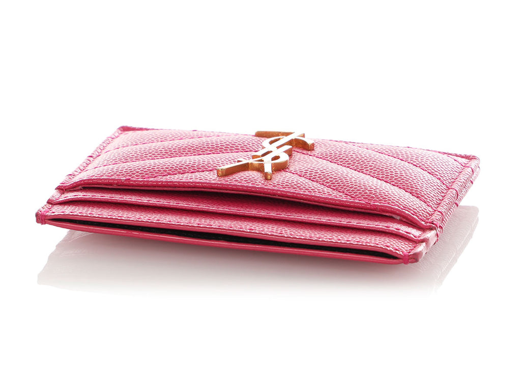 Saint Laurent Pink Grain de Poudre Cassandre Matelassé Card Holder