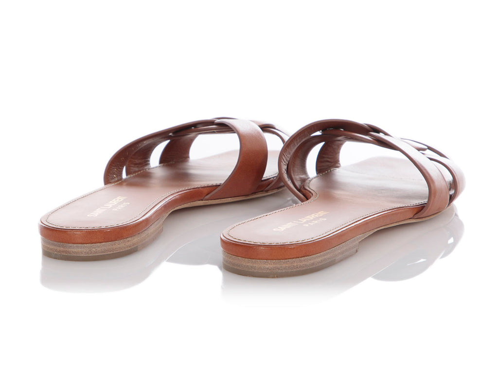 Saint Laurent Tan Leather Slides