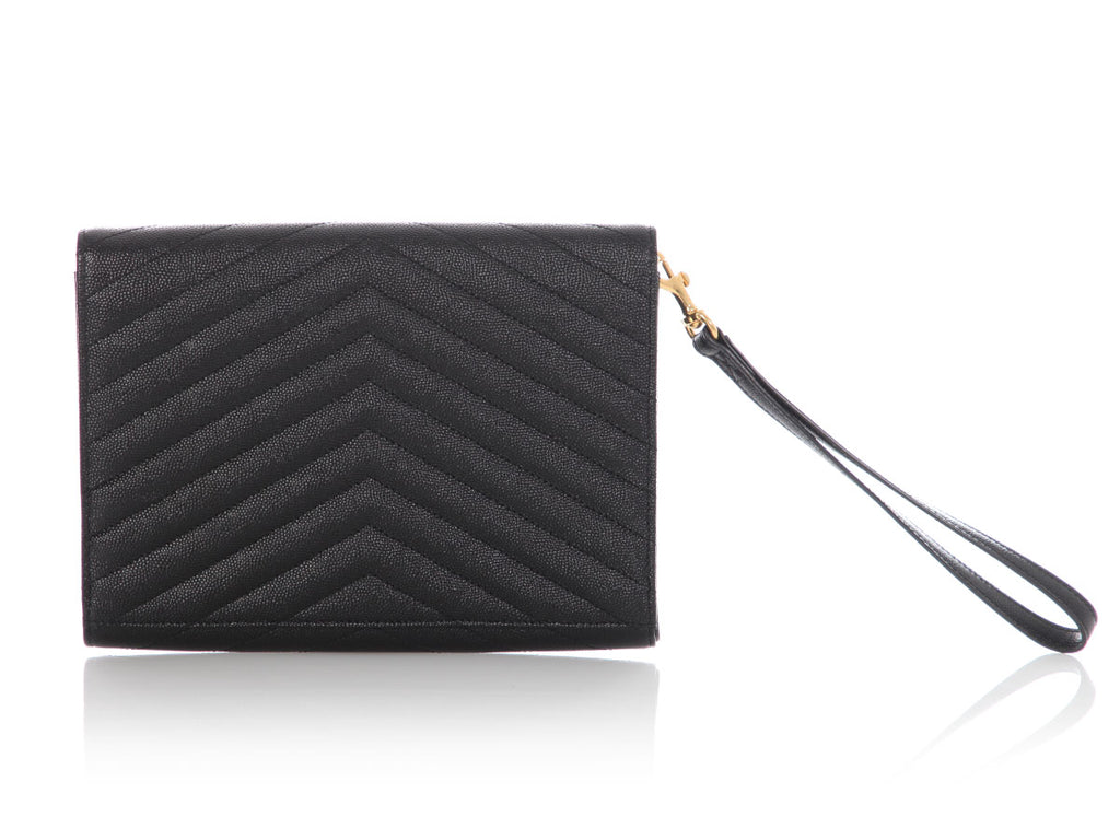 Saint Laurent Black Grain De Poudre Cassandre Matelassé Flap Pouch