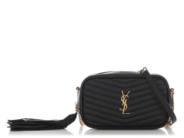 Saint Laurent Mini Black Grain De Poudre Matelassé Monogram Lou Camera Bag