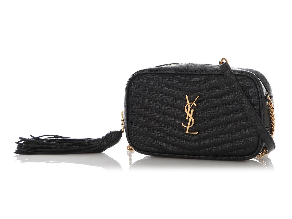 Saint Laurent Mini Black Grain De Poudre Matelassé Monogram Lou Camera Bag