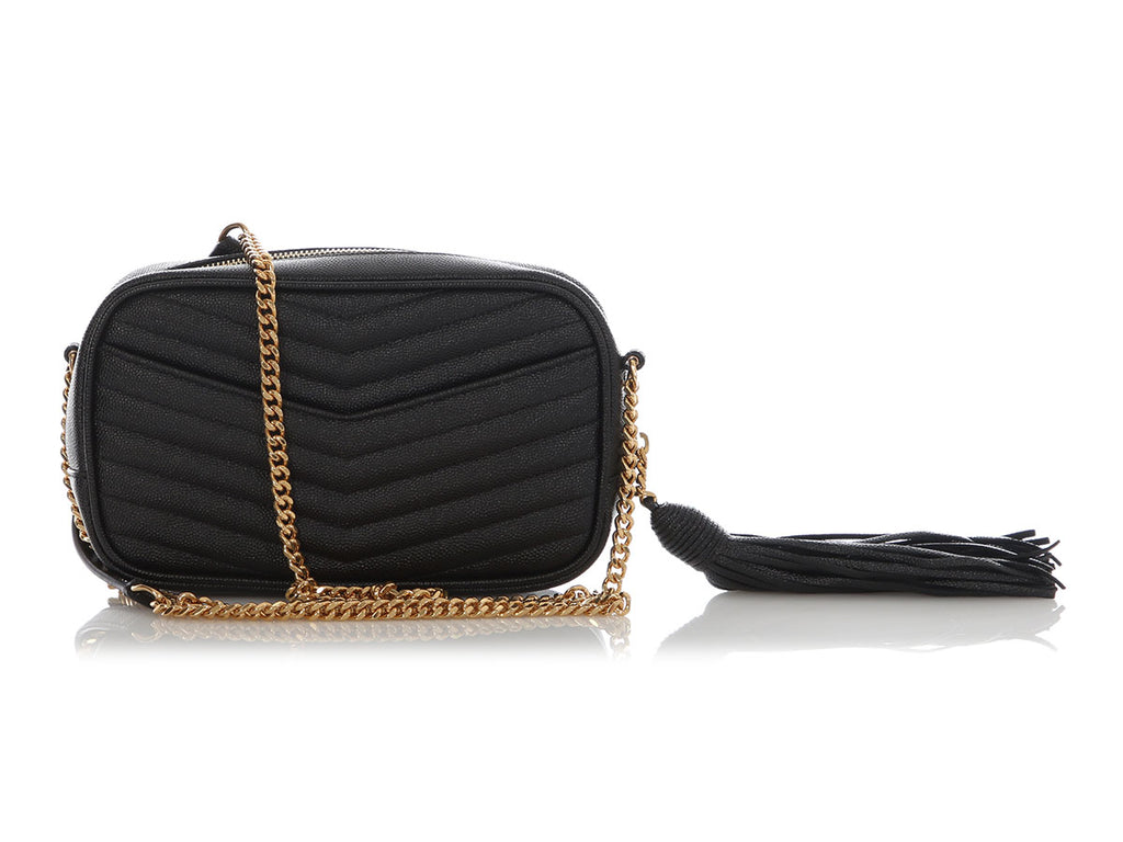 Saint Laurent Mini Black Grain De Poudre Matelassé Monogram Lou Camera Bag