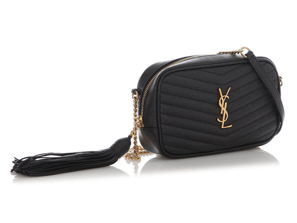 Saint Laurent Mini Black Grain De Poudre Matelassé Monogram Lou Camera Bag
