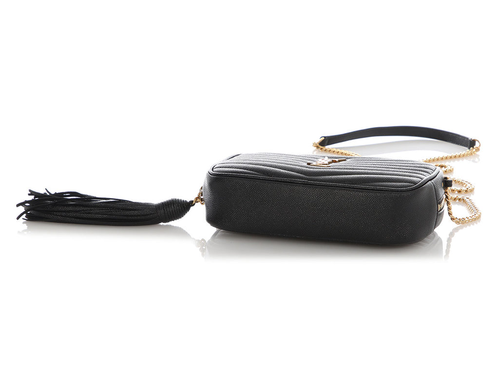 Saint Laurent Mini Black Grain De Poudre Matelassé Monogram Lou Camera Bag