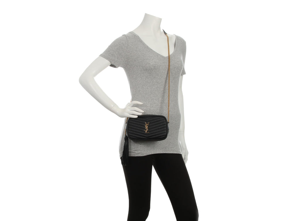 Saint Laurent Mini Black Grain De Poudre Matelassé Monogram Lou Camera Bag