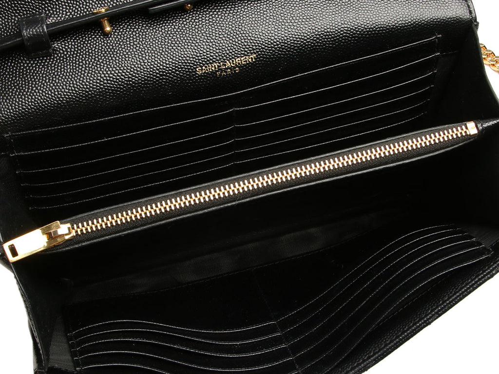 Saint Laurent Large Black Chevron Grain de Poudre Wallet on Chain
