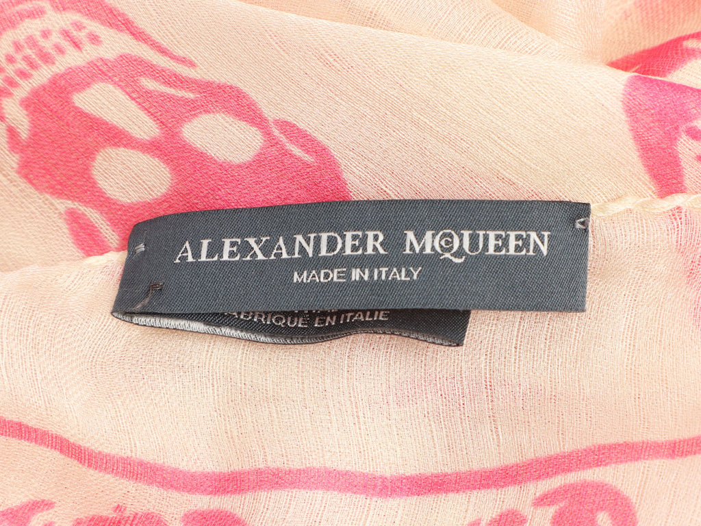 Alexander McQueen White and Pink Skull Silk Scarf