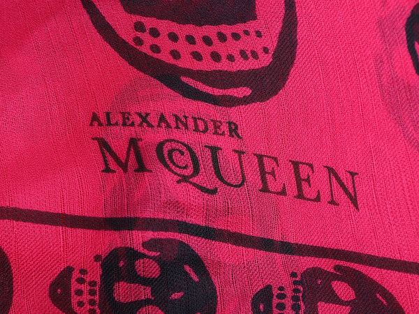 Alexander McQueen Pink and Black Skull Silk Scarf