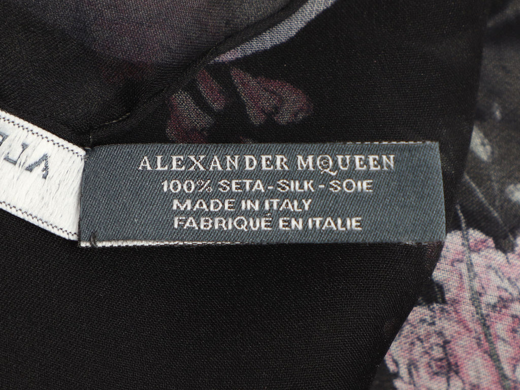 Alexander McQueen Black Floral Skull Silk Scarf