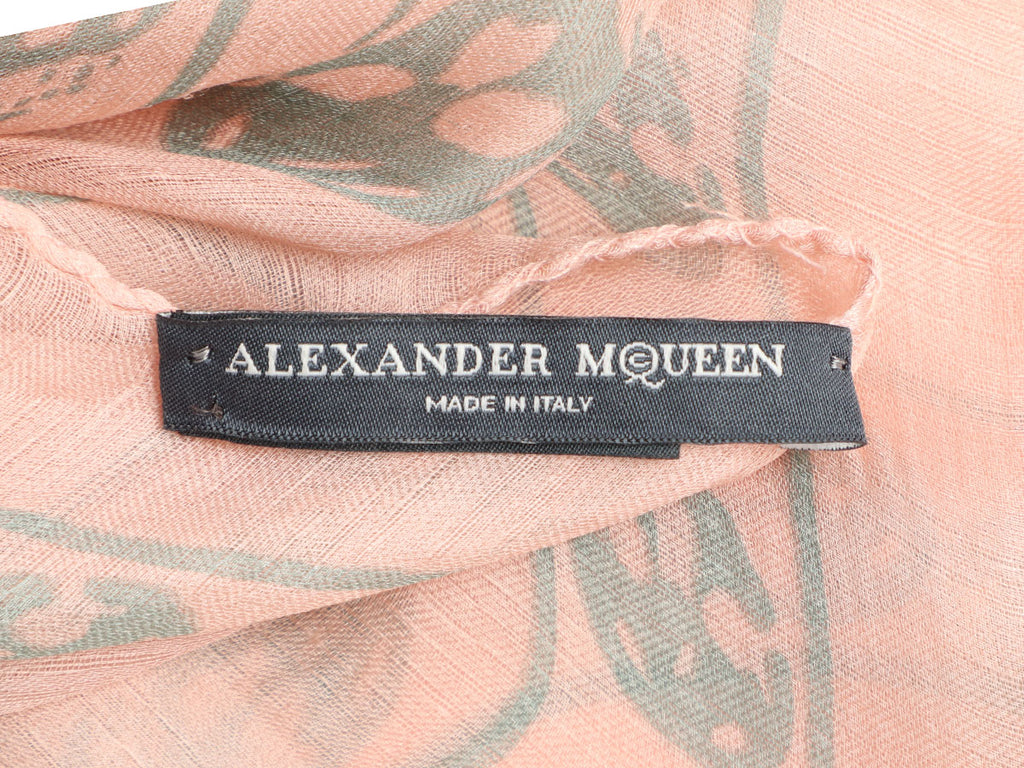 Alexander McQueen Peach and Gray Skull Silk Scarf