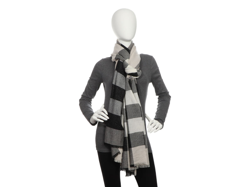 Burberry Black and Beige Sparkle Check Shawl