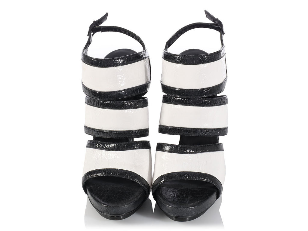Balenciaga Black and White Patent Sandals