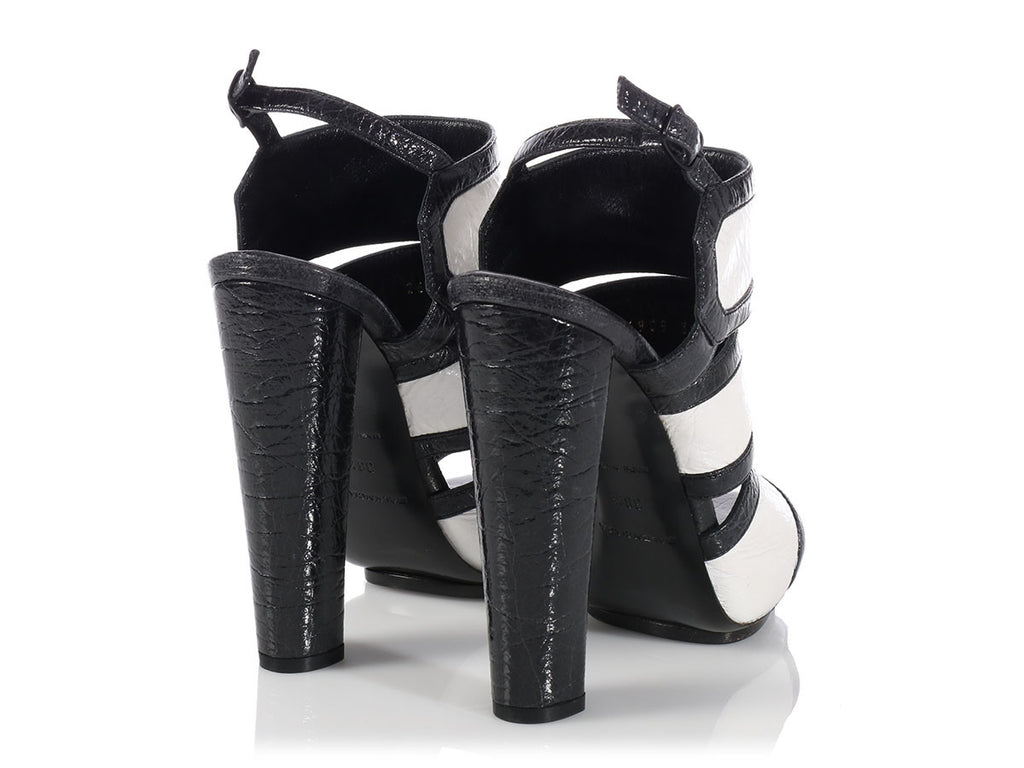 Balenciaga Black and White Patent Sandals