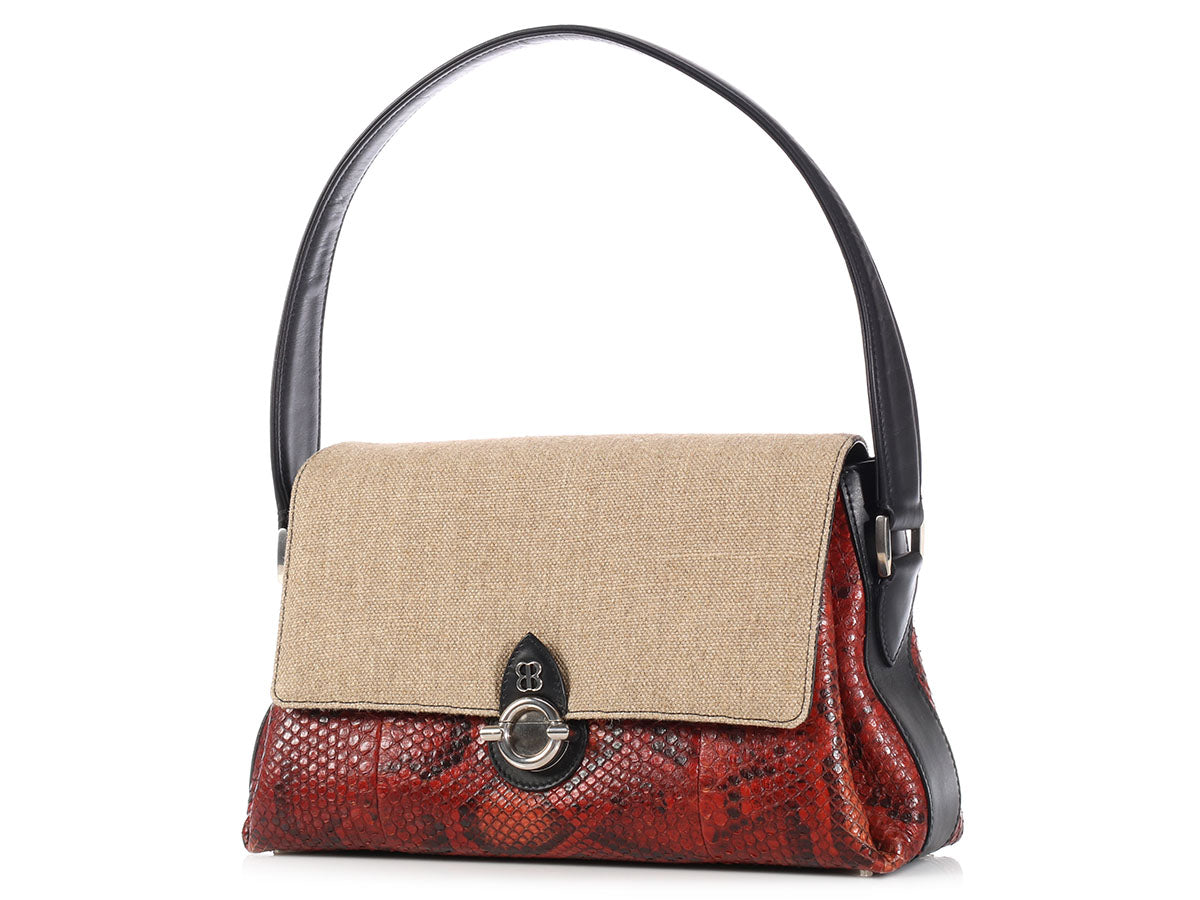 Luxury handbag - Hourglass Balenciaga handbag in orange python leather