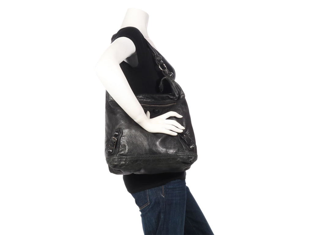 Balenciaga Giant Covered Brogues City Satchel Dark Gray Leather Shoulder Bag