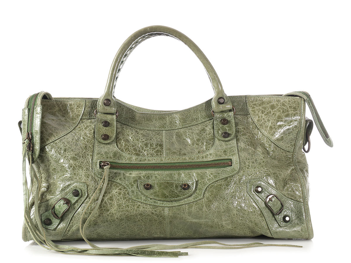 Balenciaga Olive Green Leather Mini Classic Metallic Edge City Bag  Balenciaga