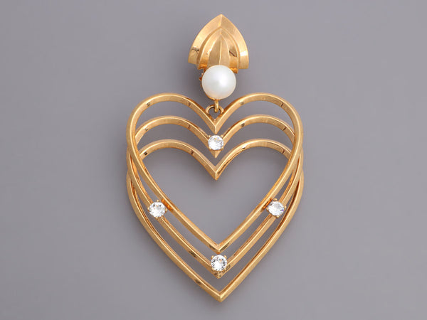 Balenciaga Gold-Tone Crystals and Faux Pearl Heart Clip-On Earrings