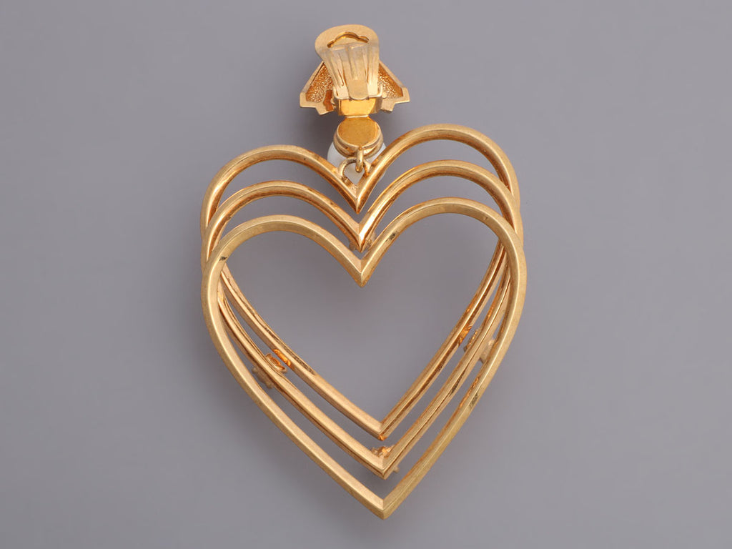 Balenciaga Gold-Tone Crystals and Faux Pearl Heart Clip-On Earrings