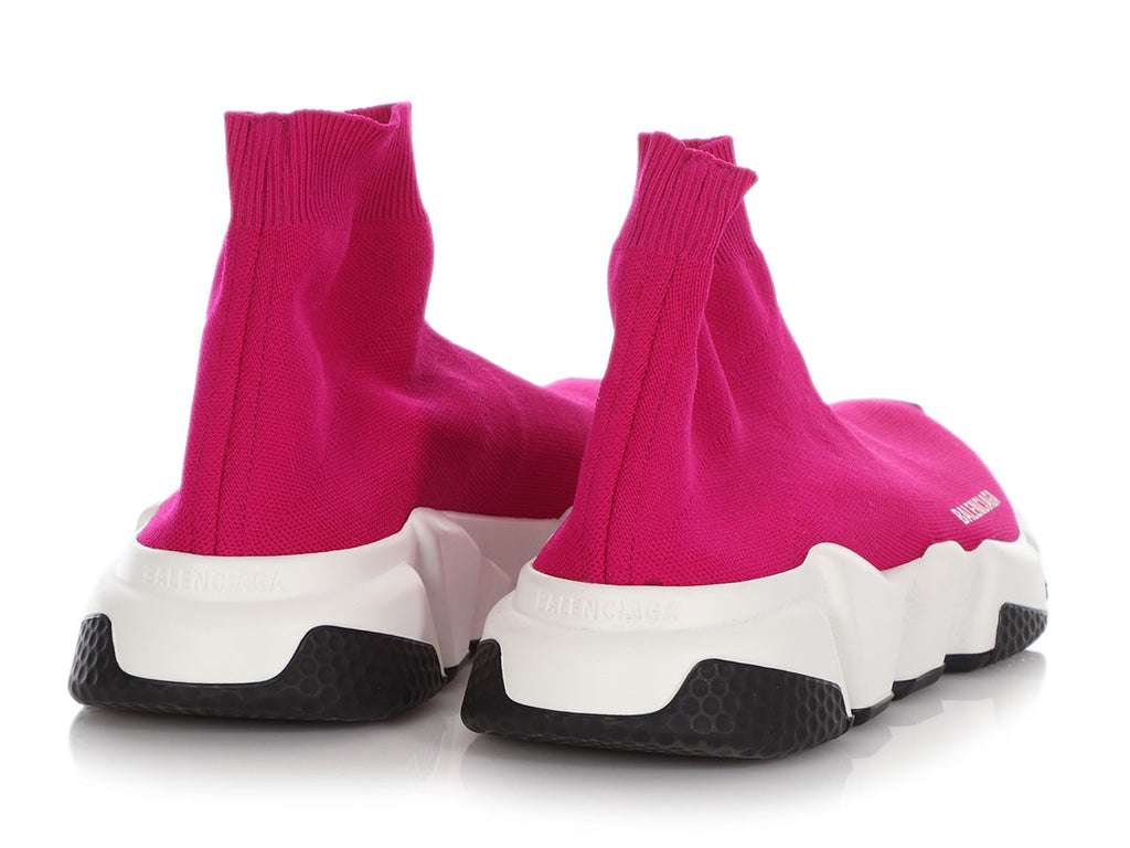 Balenciaga Neon Pink Knit Fabric Speed Trainer Sneakers Size 37 Balenciaga   TLC