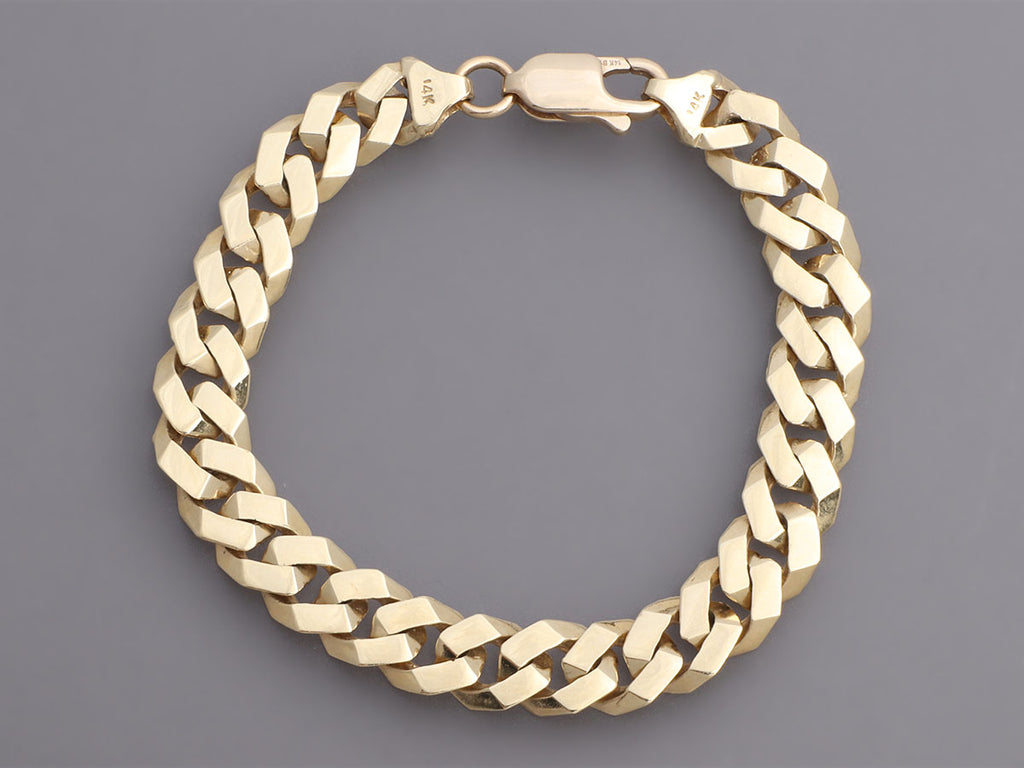 14K Yellow Gold Flat Curb Chain Link Bracelet