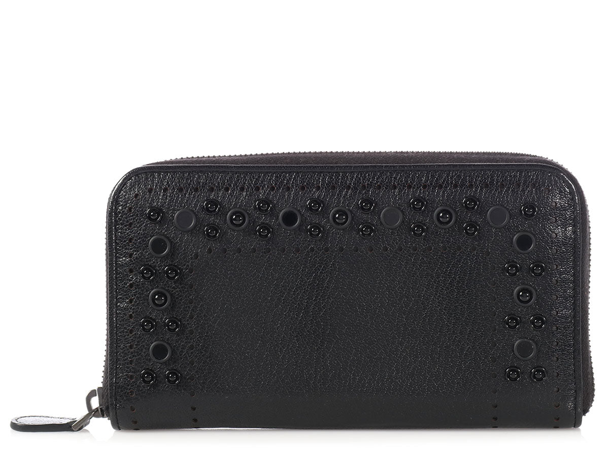 Balenciaga Black Leather Gradient Logo Small Zip Card Wallet