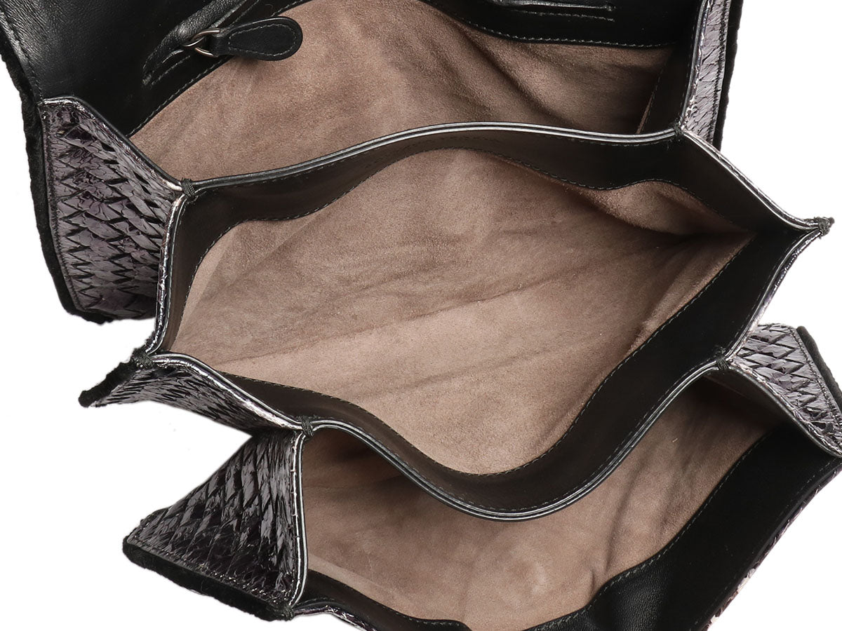 Bottega Veneta Womens Snakeskin Trim Clutch Handbag