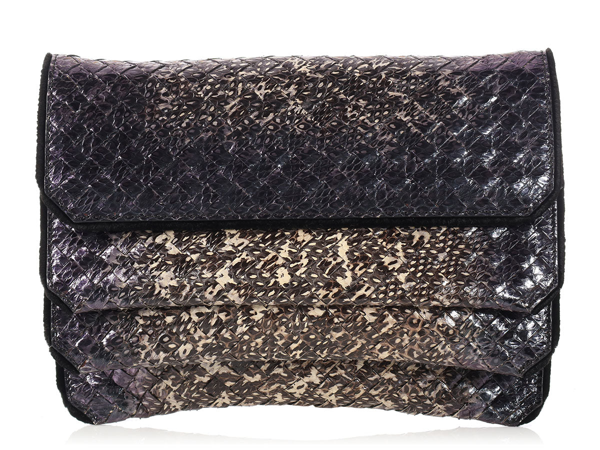 Bottega Veneta Iridescent Snakeskin Three-Flap Clutch - Ann's Fabulous  Closeouts