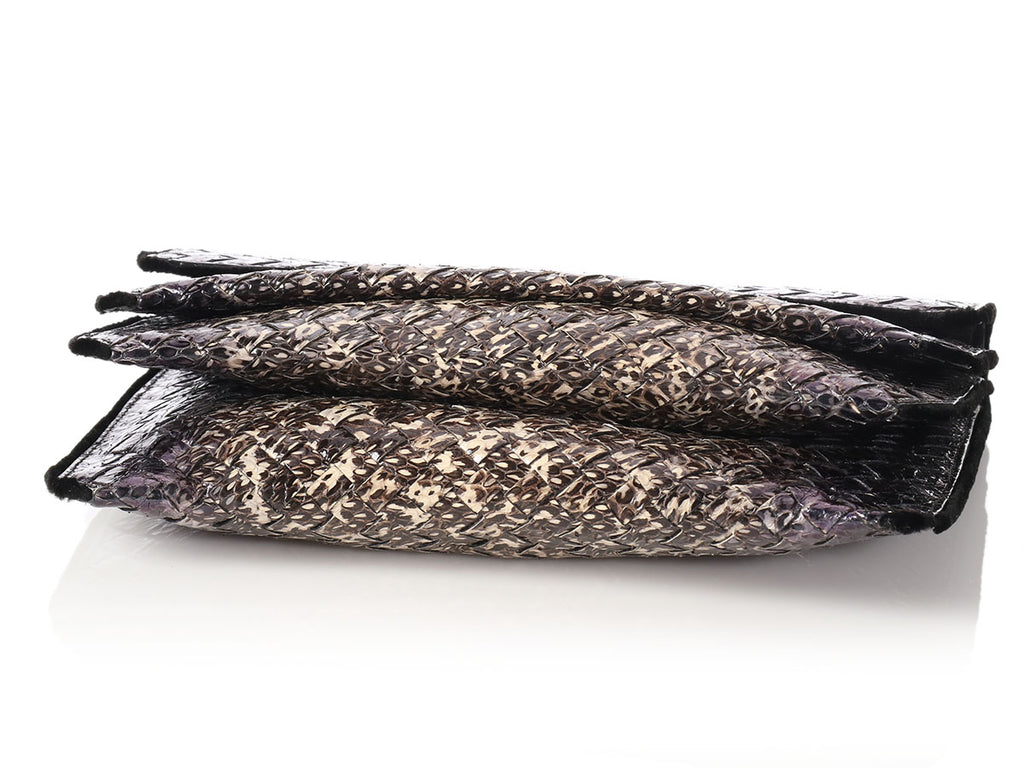 Bottega Veneta Iridescent Snakeskin Three-Flap Clutch