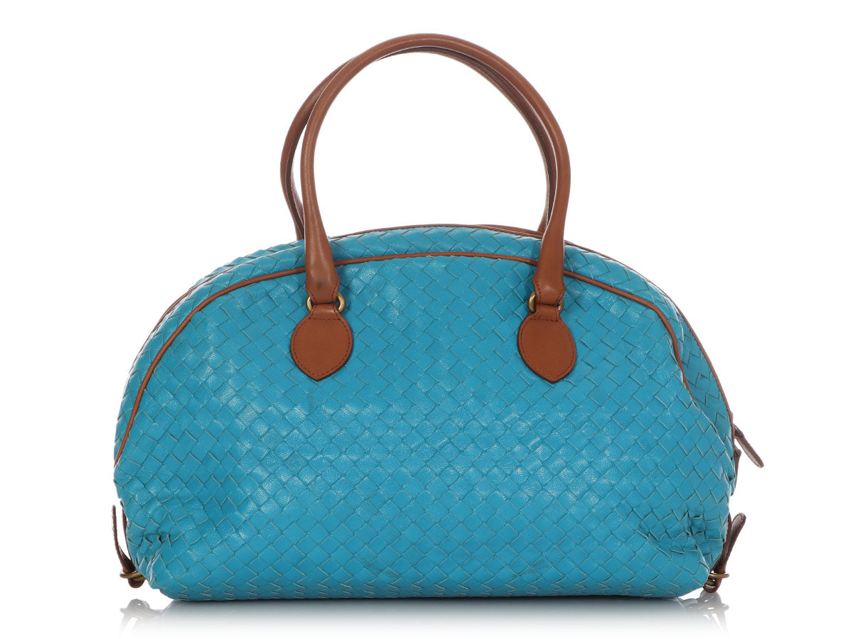 Bottega Veneta Turquoise and Brown Bowler Bag - Ann's Fabulous