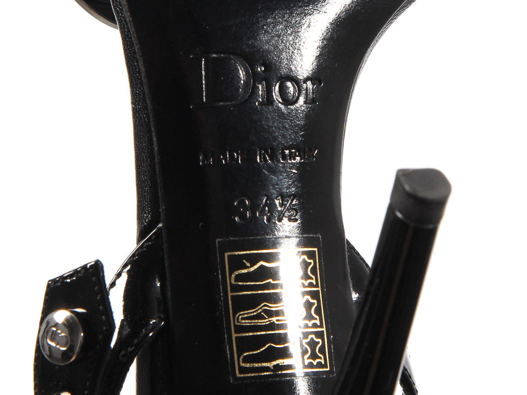 Christian Dior Black Patent Ankle Strap Sandals